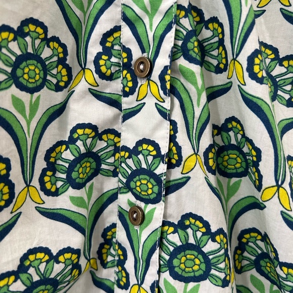 Anthropologie Maeve Zooey Bubble-Sleeve Blouse M green white button up cotton - Picture 9 of 11